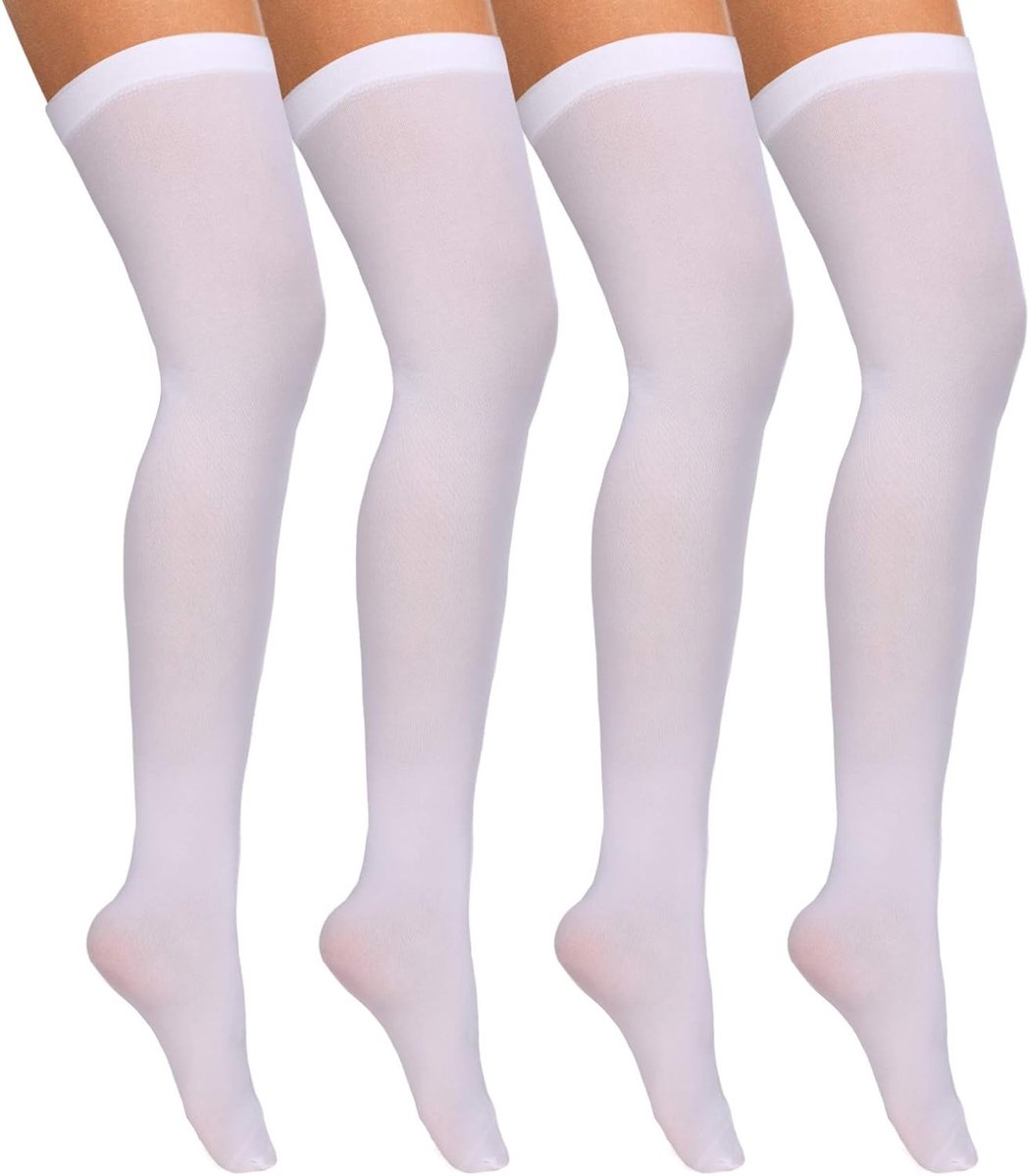 4 Paar Dames Zijde Thigh Stockings, Nylon Kousen voor Halloween Cosplay, Feestaccessoire, Wit, M, Comfortabel en Stijlvol