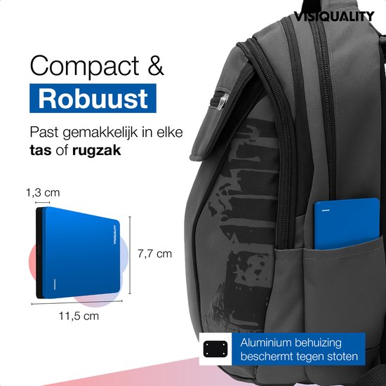 VisiQuality High-Speed Externe Harde Schijf 750 GB - Draagbare Harde Schijf USB 3.0 - Voor Windows & Mac - Xbox & PS4 games - Compact - Blauw — afbeelding 3