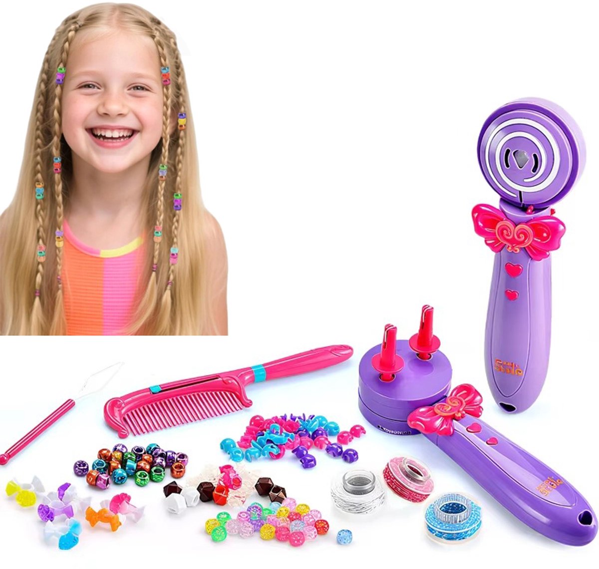 Haarversieringstool voor meisjes - Automatische twisterkit met 3 stylingstanden - Kralen- en draadversiering voor het toevoegen van leuke accenten aan meisjesvlechten - Creatieve doe-het-zelf accessoiremaker