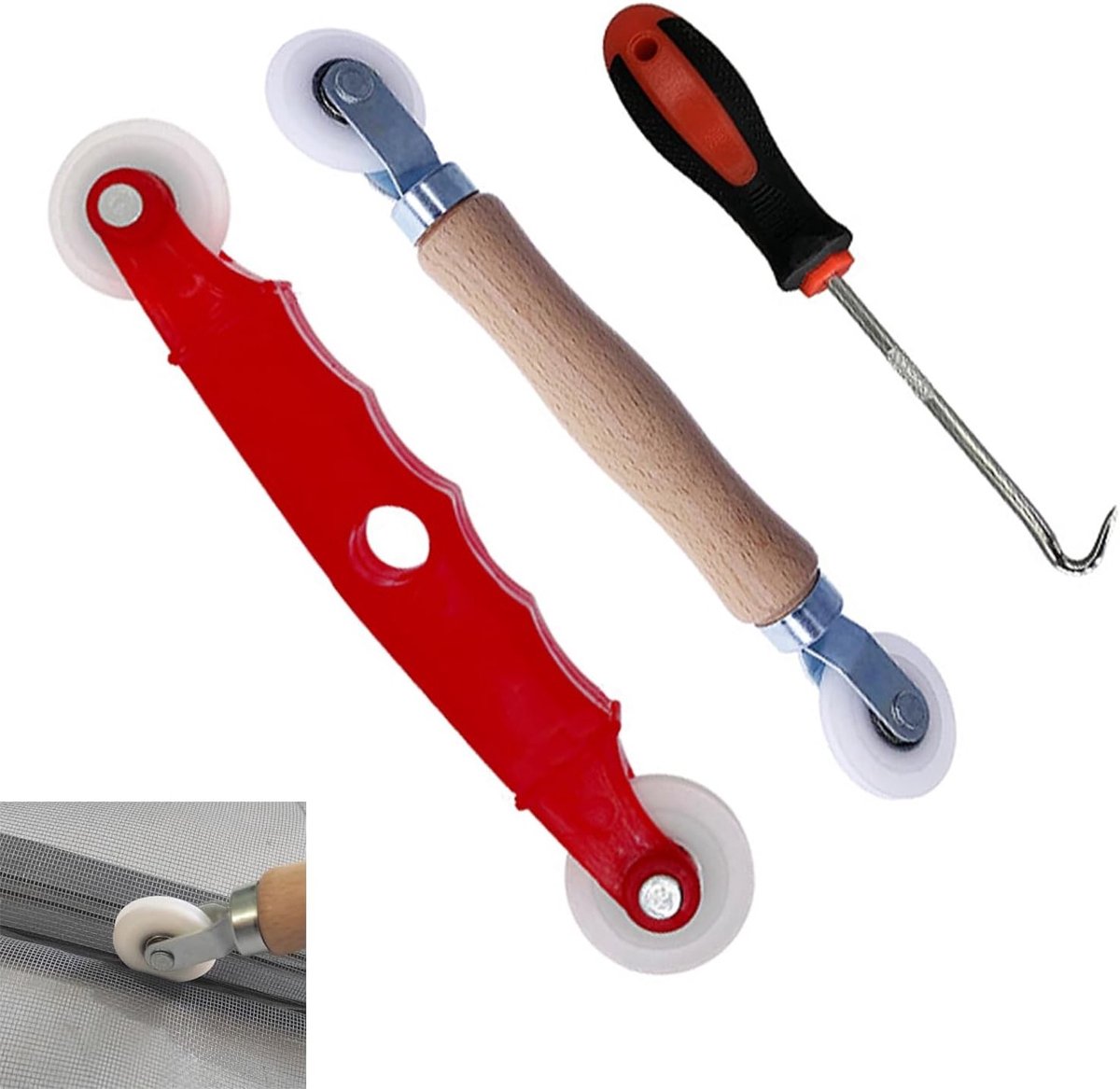Set van 3 Handmatige Tool Pullers voor Keder Filter Raam Spline met Nylon Wielen en Rubber Strip voor Insectenbescherming en Vervangingsonderdelen