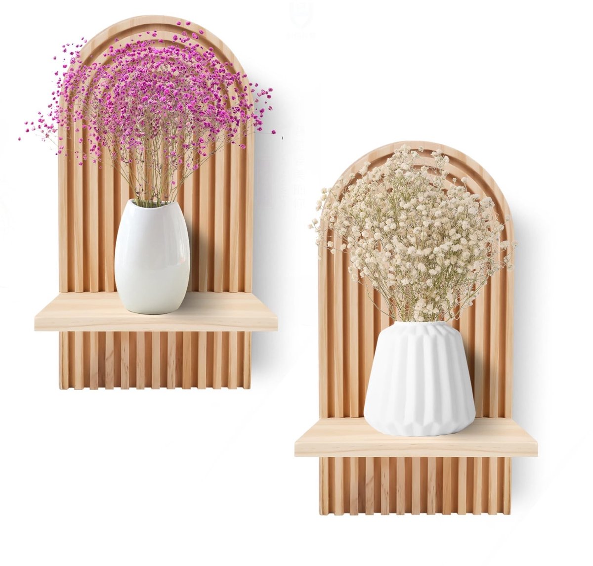 Dailygoody - Houten wandplanken - Boho-wanddecoratie - Set van 2 - Ruwe houtkleur - Wandre