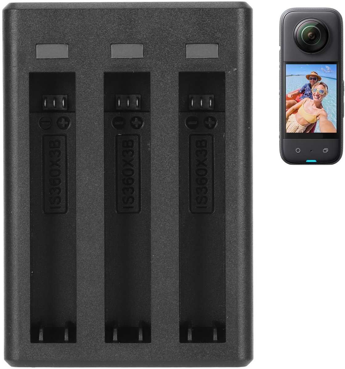 Dailygoody - Snellader - 3-Kanaals - Snel opladen - Type C kabel - Voor Insta 360 X3 camera - Compact en efficiënt - Zwart