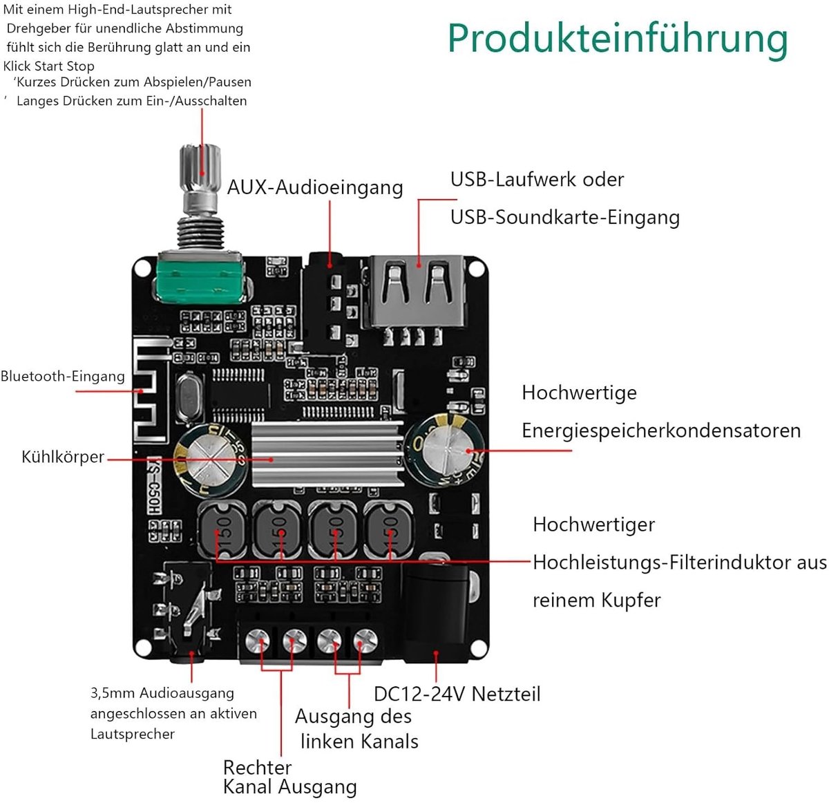Dailygoody - Bluetooth Versterker Module - TPA3116 Hi-Fi Digitale Stereo Amplifier - Krachtige Geluidskwaliteit - Compact en Stijlvol - Ideaal voor Mu... thumbnail 4