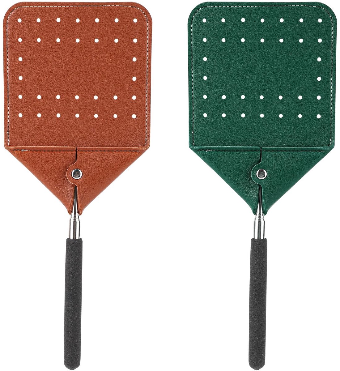 Dailygoody - Telescopische Vliegenmepper - Vliegenmepper met Lange Steel - Bruin en Donkergroen - Uitschuifbare Vliegenmepper - Geschikt voor Binnen e...