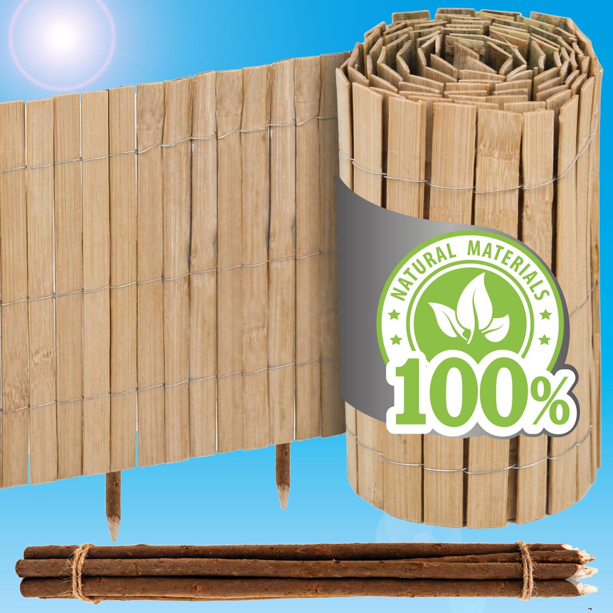300x20 Bamboe Border Tuinafscheiding - Flexibele Grasrand en Mini Hekwerk - Houten Rollborder voor Bloembed Tuinpad Boomrand en Gazonafscheiding