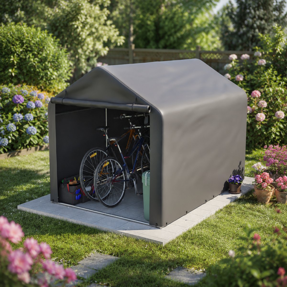 Tuinhuis met Schuin Dak – Gereedschapsschuur - 160x220x165 cm - Outdoor Tuinopslag - Voor Achtertuin, Terras en Grasveld - Weerbestendig - Grijs