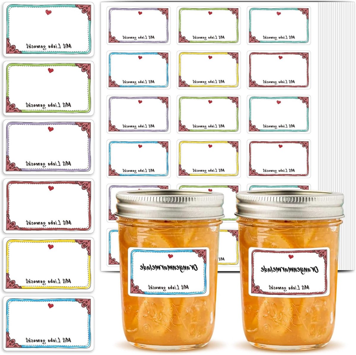 Pack van 360 Zelfklevende Jamlabels in 6 Kleuren - Decoratieve Stickers voor Potten, Specerijen en Flessen - 50 x 30 mm