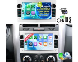 ESSGOO CarPlay Autoradio Geschikt Voor Opel Vauxhall Astra Zafira Corsa Meriva Vectra - Zilver - Android 15 - 4+64GB - Draadloos Apple Carplay & Android Auto - 7-inch Touchscreen - GPS, Wifi, Bluetooth - DAB+ Achteruitrijcamera