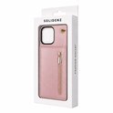 Solidenz verpakking met rosegouden telefoonhoesje met rits en koordoog.