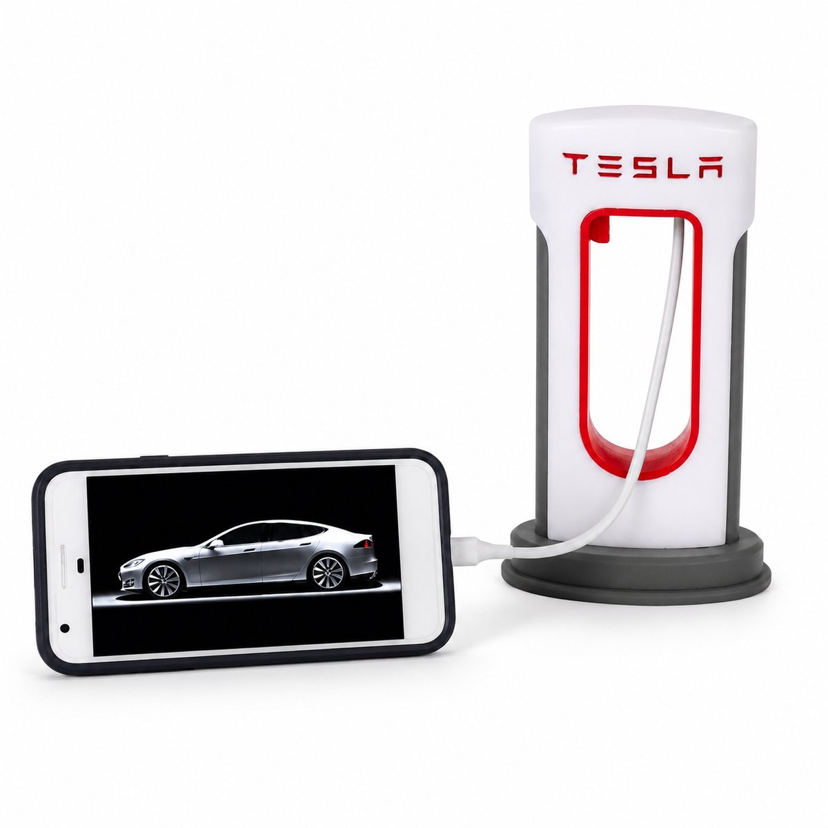 Tesla Supercharger Telefoon Oplader - Smartphone Oplaadstation Tesla - Tesla Telefoonhouder Voor iPhone Samsung En Android - Bureau Gadget - Luxe Tesla Accessoire