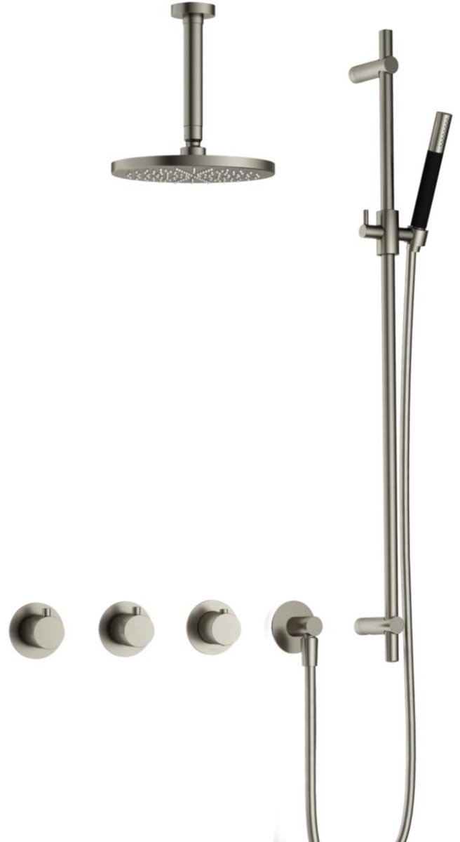 Hotbath Cobber - CB7067 - Inbouw Regendoucheset - Geborsteld Nikkel - 2 Stopkranen - Thermostatisch - Plafondbuis 15 cm - Hoofddouche 200 mm - Staafhanddouche - Glijstang 900 mm - Waterbesparend