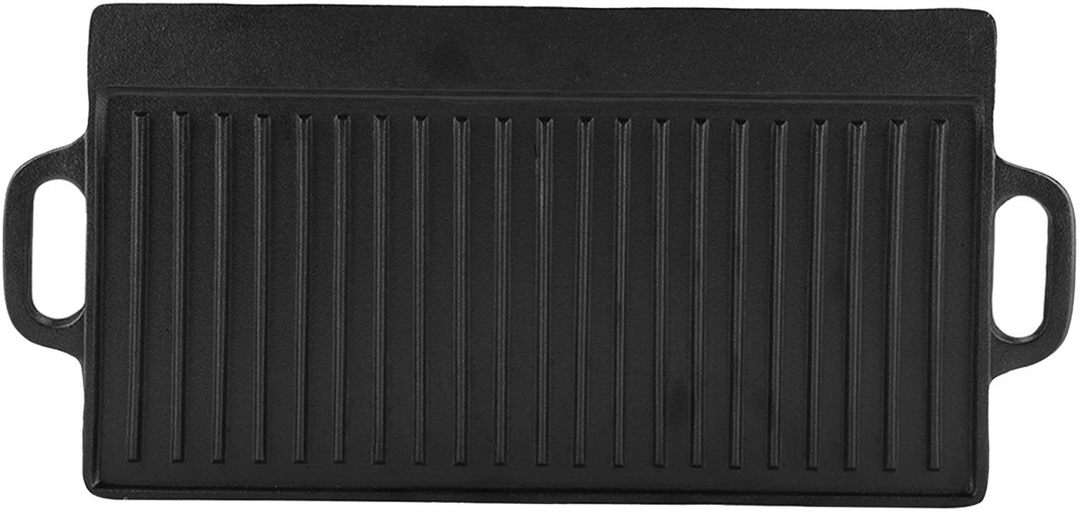 Grillplaat gietaluminium - Bakplaat - Grillplaat gietijzeren - Ovenplaat - Grillpan - Grill - Steakpan - BBQ grillplaat - Gietijzer - Teppanyakiplaat met handgrepen aan beide zijden - Geribbeld - Zwart