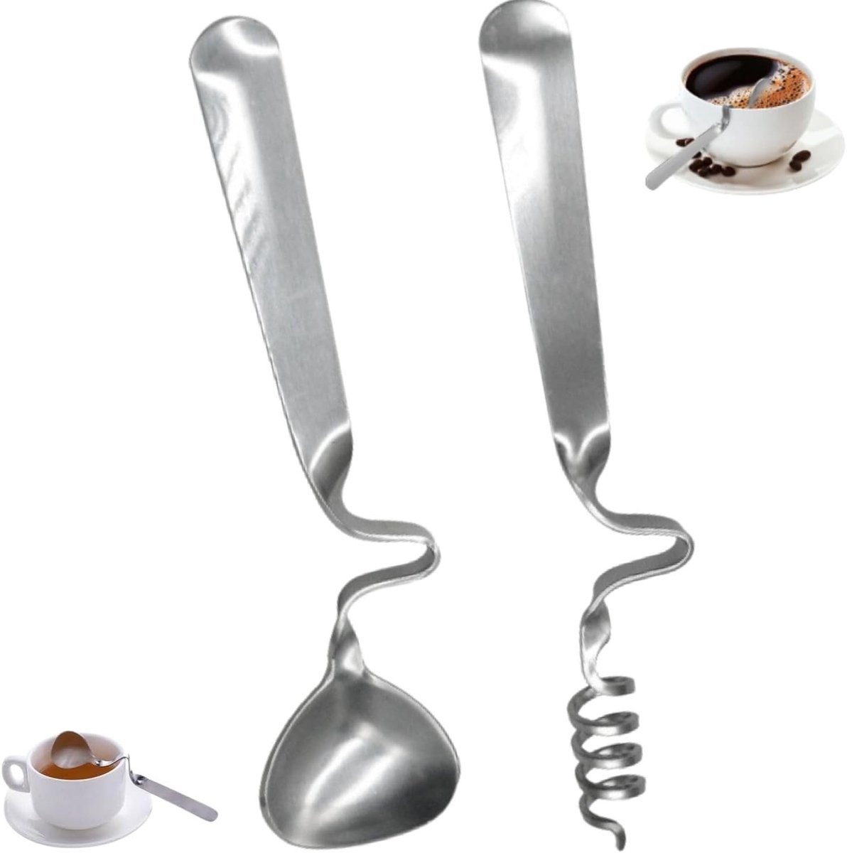 Set van 2 RVS Lepels voor Honing en Jam met Spiraal, Ideaal voor Dessert, Yoghurt en Dranken met Ophanghaken