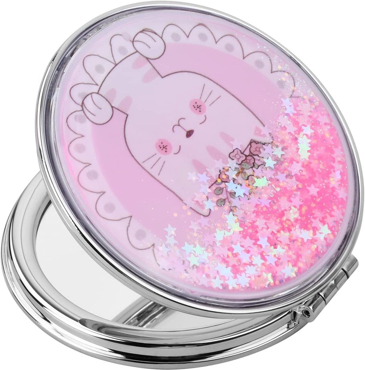 Rond Compact Make-up Spiegel voor Reizen - Mini Vouwspiegel met Dubbele Weergave en Vergroting, 7x7 cm, Ideaal voor Handtas en Tafels