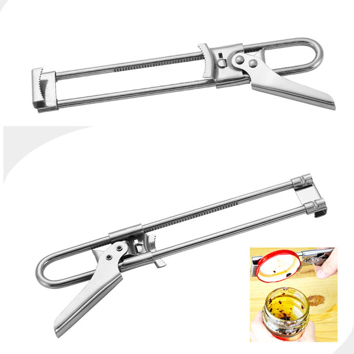 2 stuks handmatige blikopeners, verstelbare blikopeners, gemakkelijk te openen roestvrijstalen potopener, antislip keukengadget flesopener grijper gereedschap voor senioren vrouwen -19 cm lang x 3,3 cm breed
