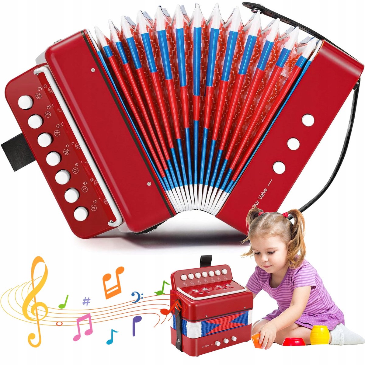 Kinderaccordeon - Speelgoed Accordeon voor Kinderen - Accordeon - 7 Toetsen & 2 Basknoppen - 14 Noten Muziekinstrument - Inclusief Draagriem - Voor Thuis, School & Onderweg