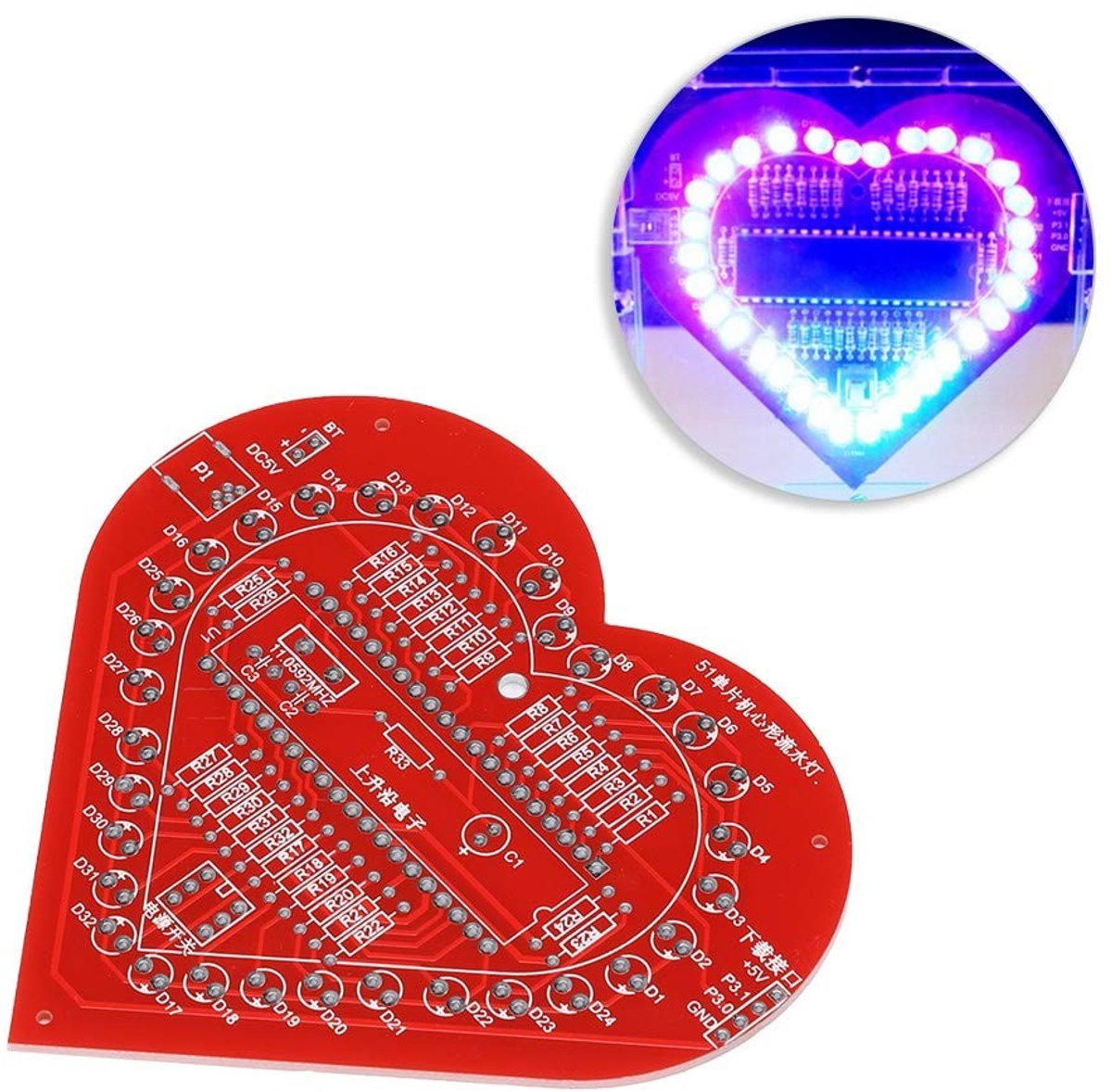 Jhubersproducts - LED Hartvormige Lamp - DIY Kit - Creatief en kleurrijk - Huisdecoratie - Elektronische plaat kit - Geschikt voor elke ruimte - 9 x 1