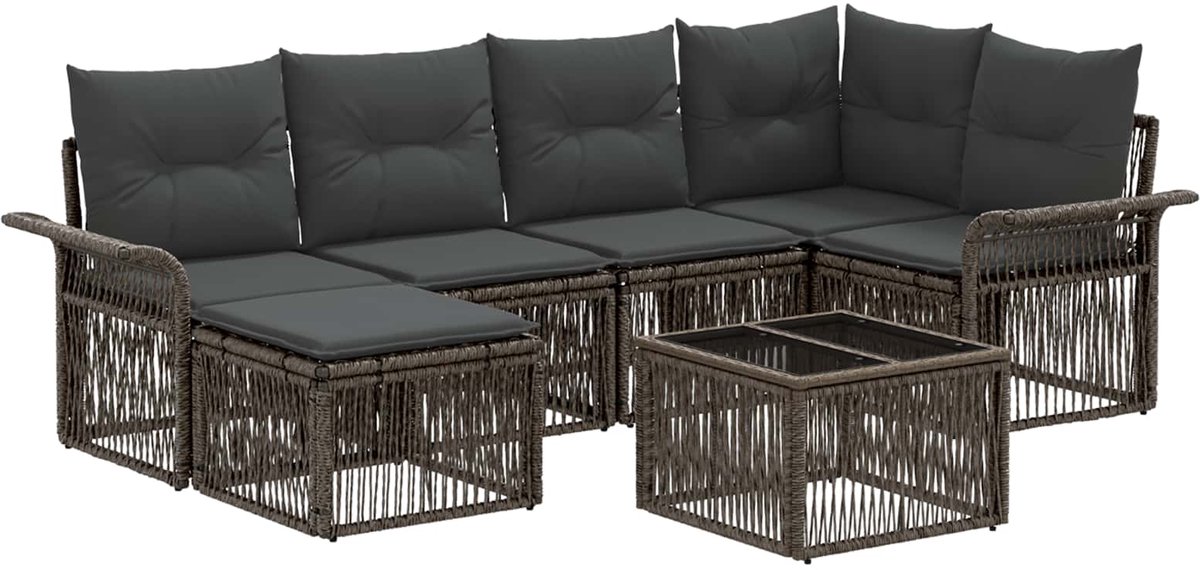 vidaXL - Tuinbank - Set - 7 - pcs - Grijs - poly - rattan