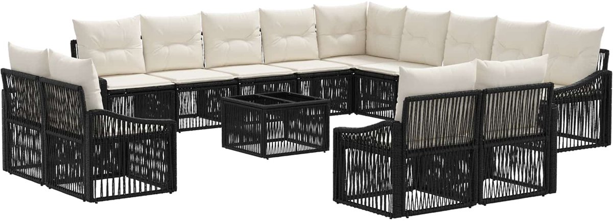 vidaXL - Tuinbank - Set - 14 - pcs - Zwart - poly - rattan