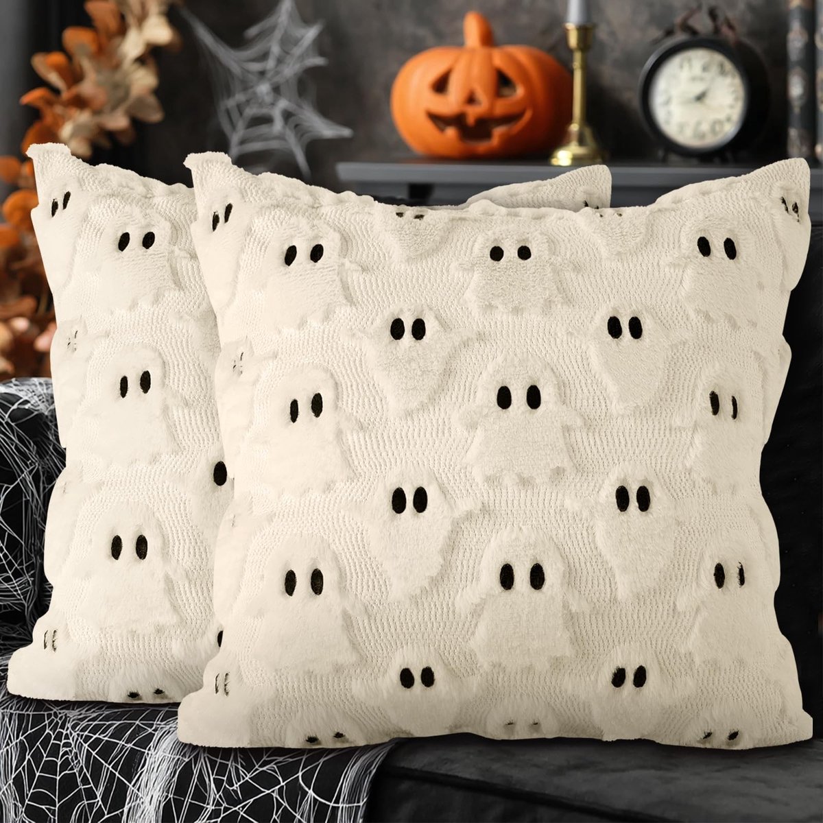 Dailygoody - Kussenslopen - Halloween - Pluche material - Wit - Decoratieve winterkussens - Geschikt voor beddengoed, bank, decoraties