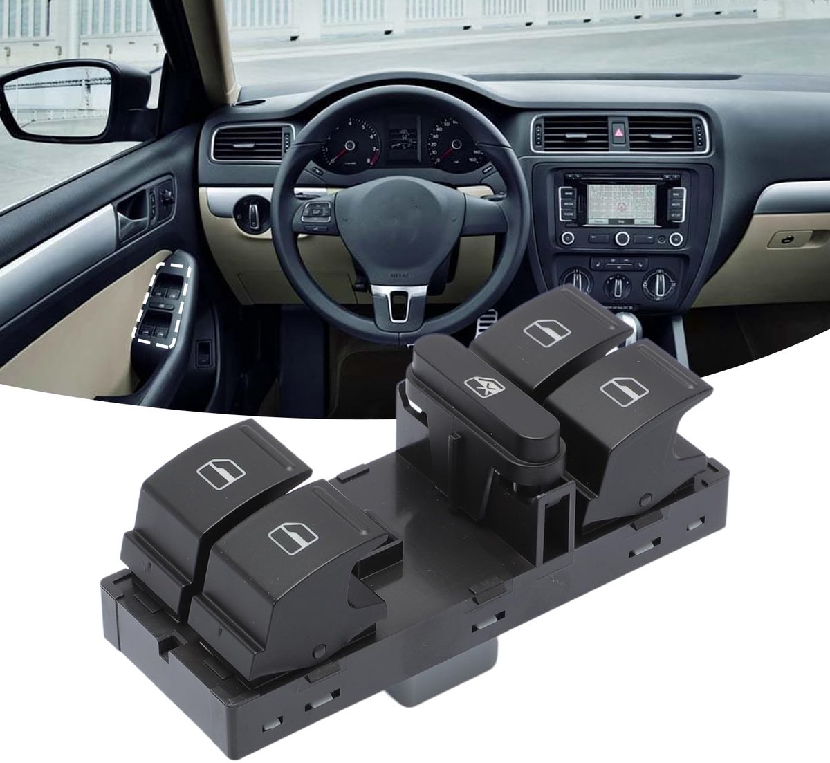 Dailygoody - Electric Window Lever Switch - Raam Schakelaar - Duurzaam - Zwart - Venster Lift Schakelaar - Geschikt voor VW modellen - 10-pins connect