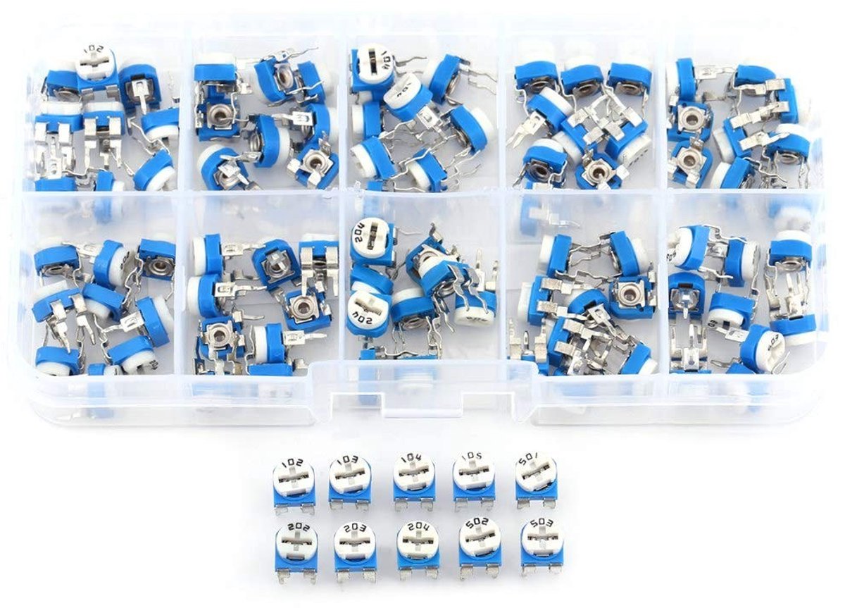 Dailygoody - Variable Resistor - Potentiometer - 100 Stuks - 500 Ohm tot 1M Ohm - Trimpot Assortiment - Ideaal voor Elektronica - Kwaliteit en Betrouw
