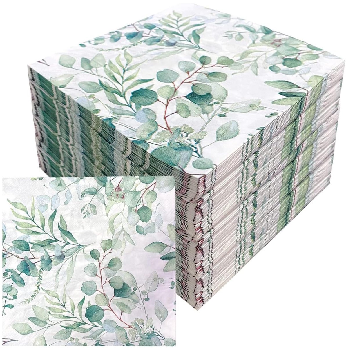 80 Groene Servetten met Eucalyptusblad Decoratie voor Feestjes en Tafeldecoratie