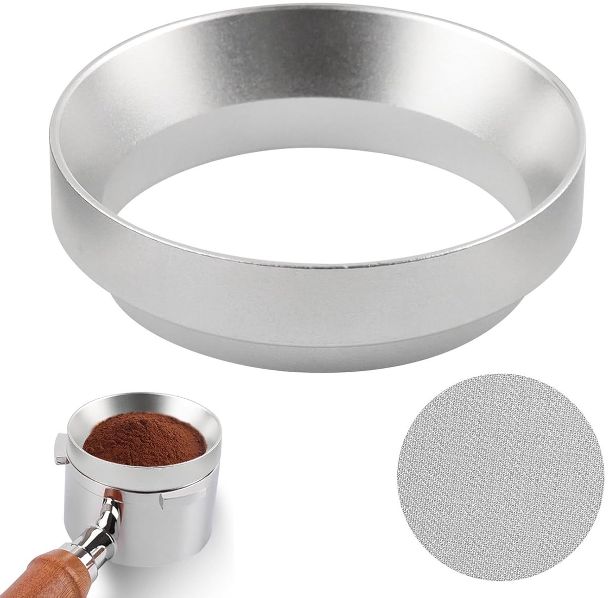 Magnetische Dispensing Ring 58 mm voor Espresso Strainer met Precisie Vulfunctie en Aluminium Funnel voor Koffiezetten
