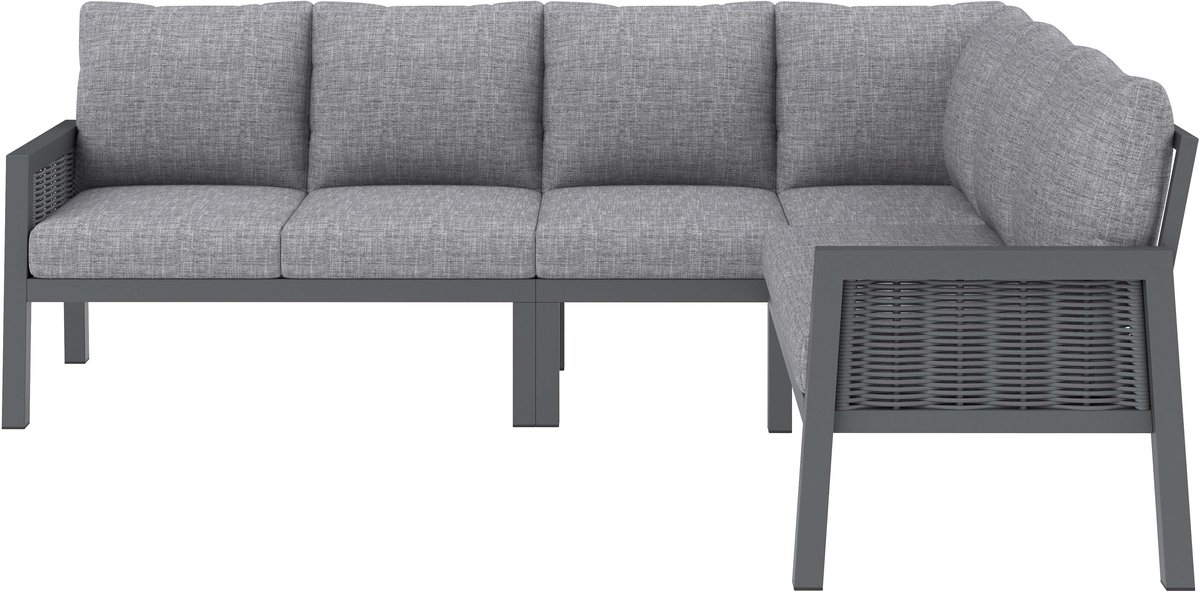 Tuin eettafel en stoelen set - voor 8 personen - hoekbank - glazen tafelblad - inclusief eettafel - bank - sofa - grijs