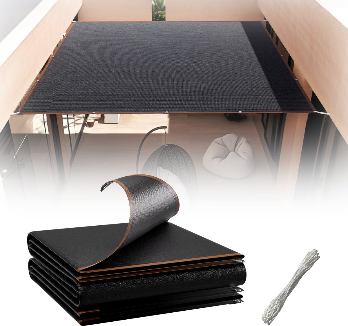 Zonnezeil 3x3m Vierkant, Schaduwzeilen met Inslagringen en 12m Bevestigingskoord, Windafstotend Schaduwnet van 150g/m² HDPE, UV-Bescherming Schaduwdispenser voor Terras/Balkon/Zwembad, NAIZY