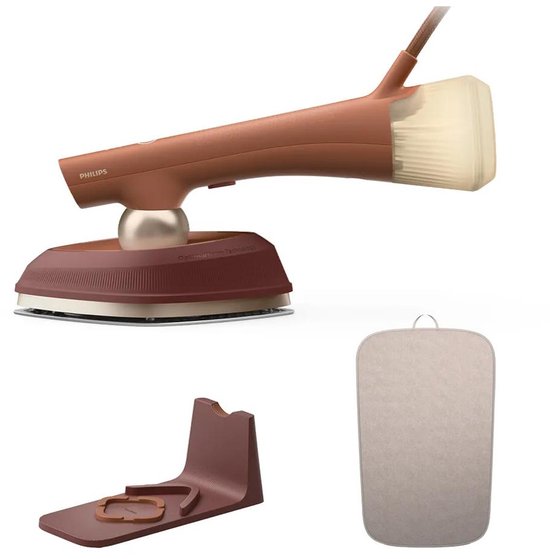 Philips OneTurn 2-in-1 hybride strijkijzer & stomer met SoftBoard & Dock, Terracotta/Gold (GC213/50)