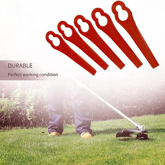 100-stuks Kunststof grasmaaierbladen - Grasmaaierbladen voor de tuin - Vervangende grasmaaierbladen - Kunststof bladen - Grasmaaieraccessoires - 83 mm lang - Geschikt voor snoerloze grasmaaiers, trimmers, enz. - Rood — afbeelding 4
