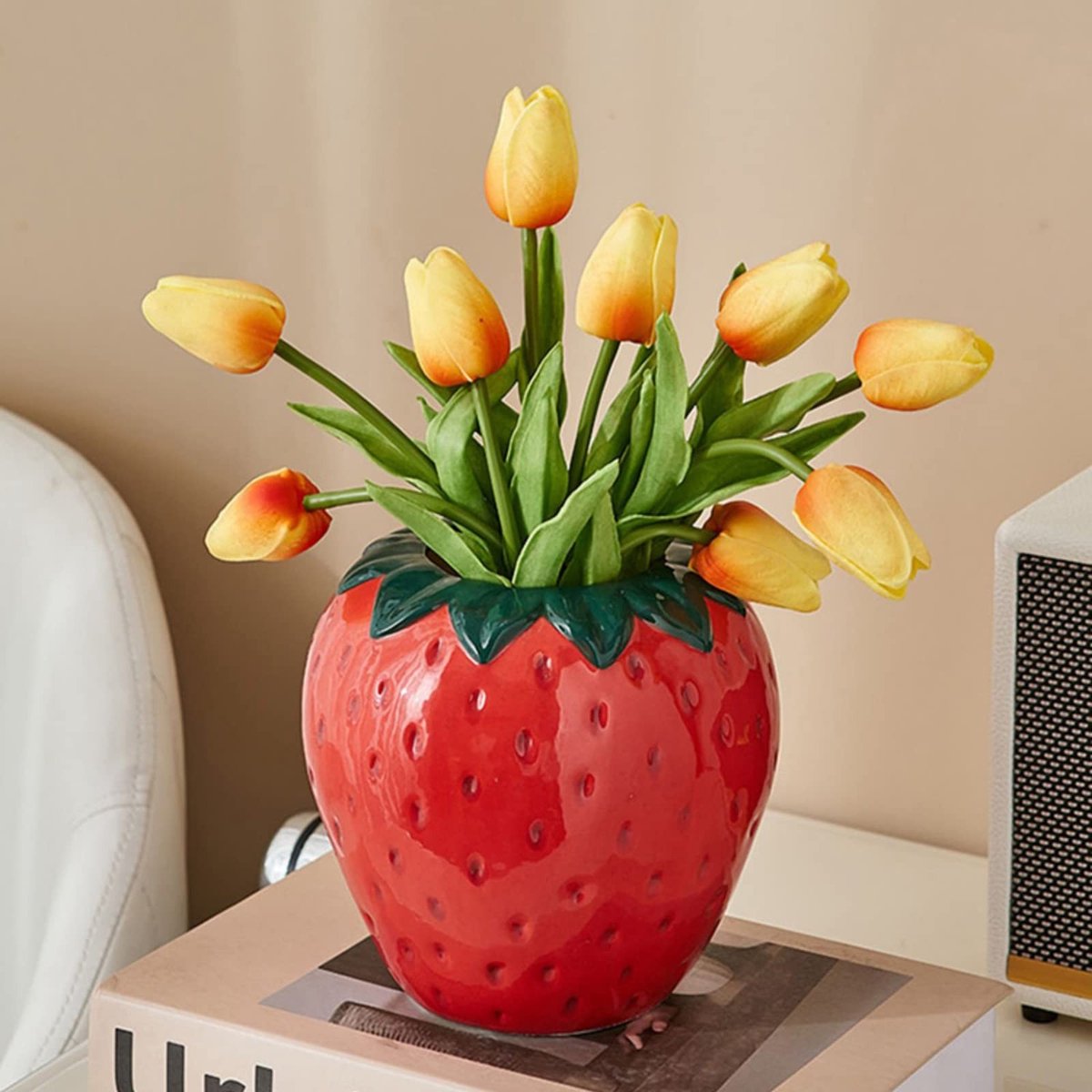 Dailygoody - Aardbei Keramische Vaas - Unieke Bloemenvaas - Vintage Keramiek - Decoratieve Aardbei Planter - Bloemenvaas voor Huis en Tuin - S