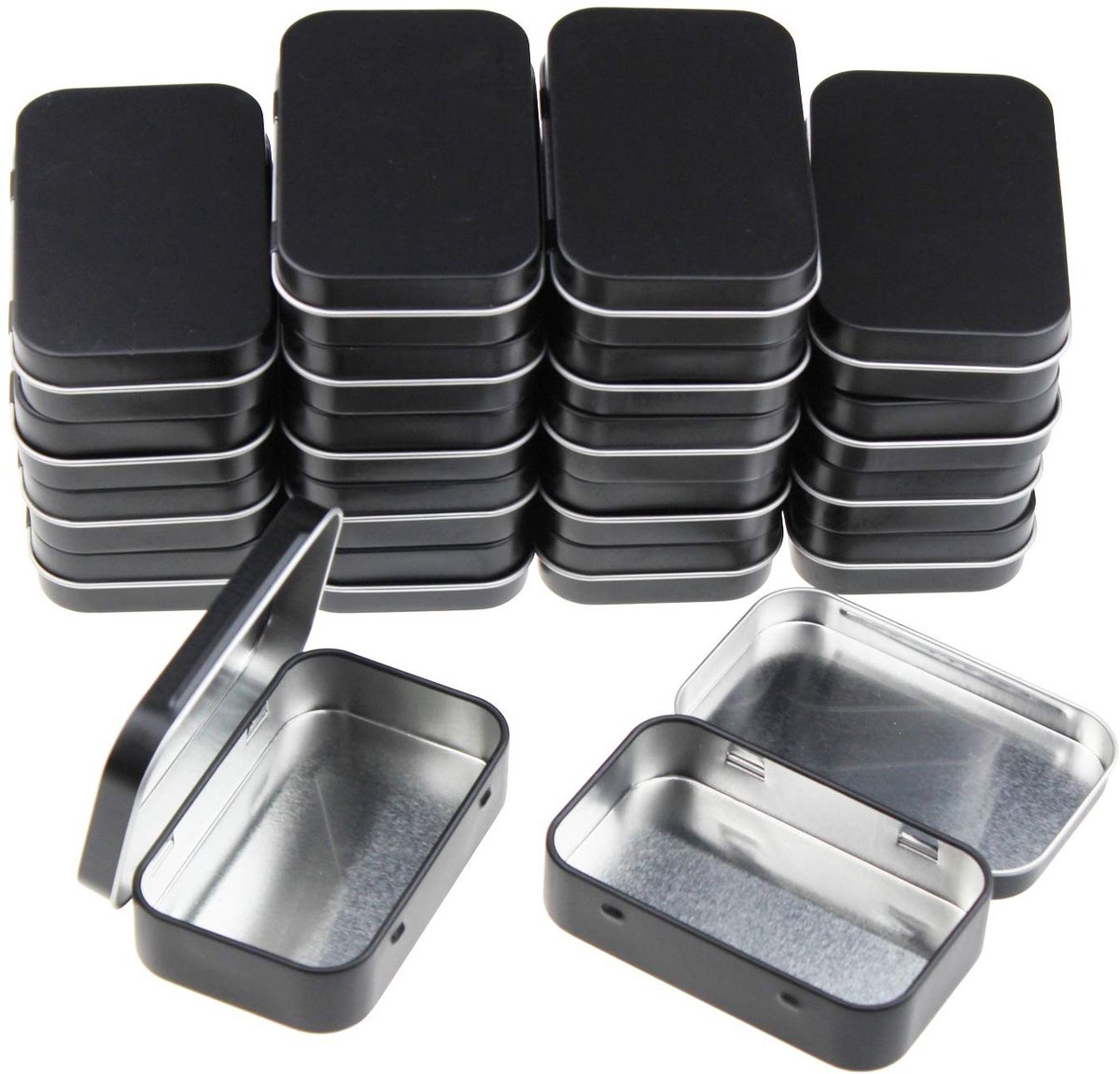 Dailygoody - Rechthoekige metalen dozen - Organizer - Zwart - Lege scharnierdozen - Set van 20 stuks - Voor kunst en ambachten
