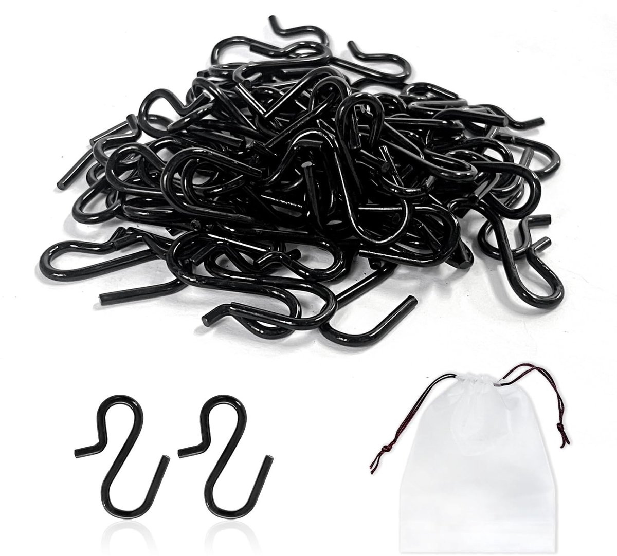 Dailygoody - Mini S-vormige Haken - 120 Stuks - Rvs - Herbruikbaar - Keuken en badkamer - Perfect voor organisatie en opberging - Zwart - Voor keuken ...