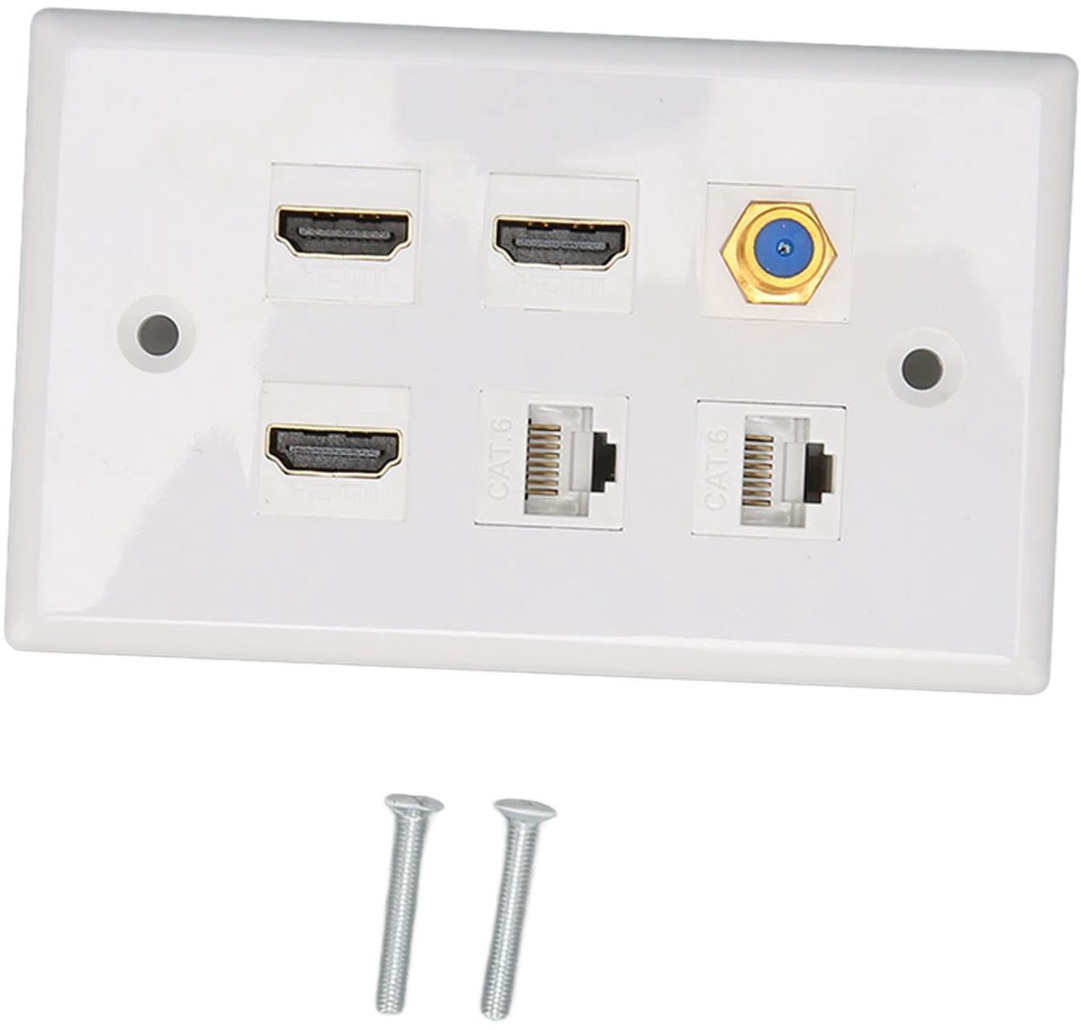 Dailygoody - HDMI wandcontactdoos - 6-poorts ethernet wandplaat - HD multimedia aansluiting - 3 x HDMI - TV type F - 2 x Red Cat 6 RJ45