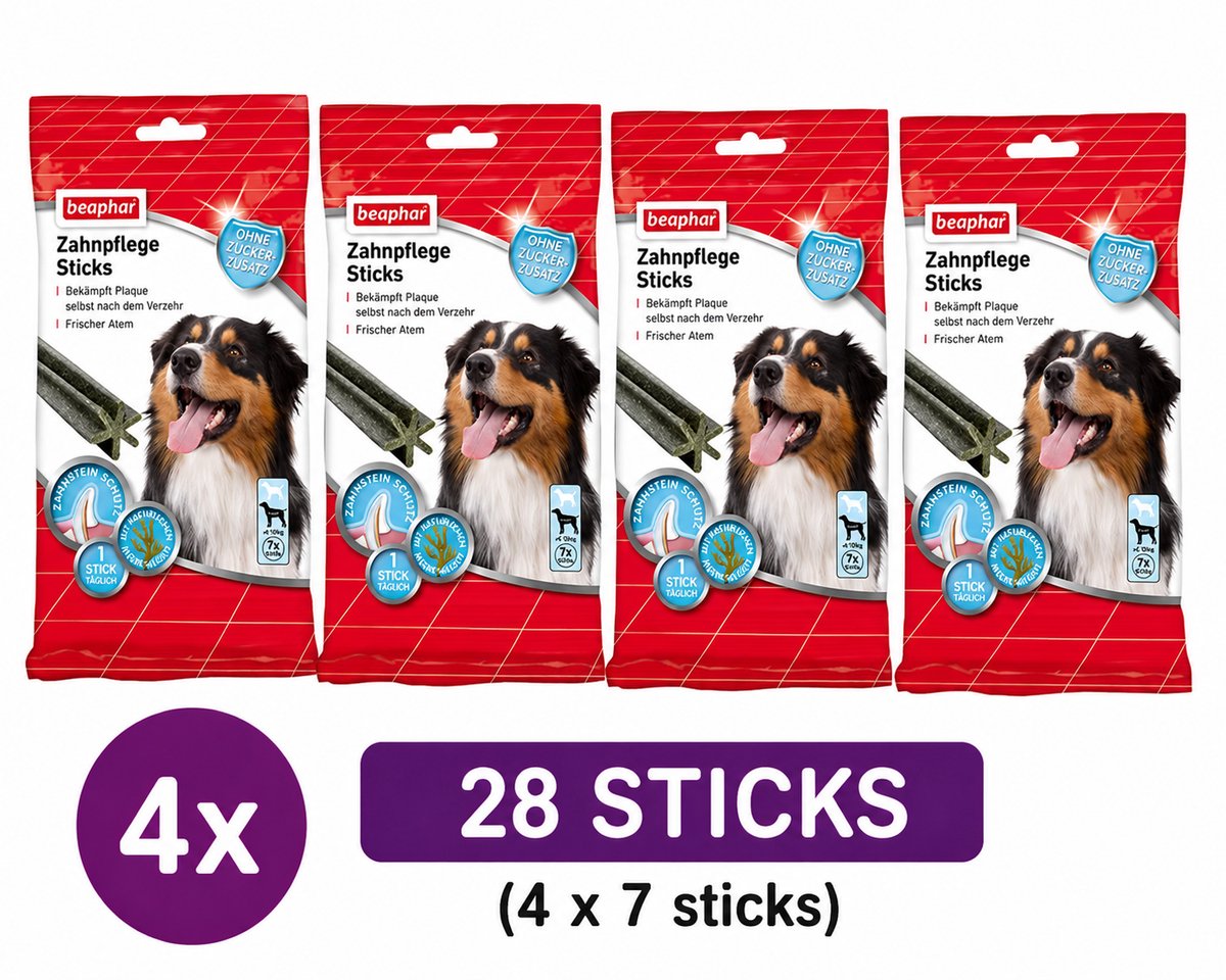 Dentastix Medium / Groot Hond Gebitsverzorging Voordeelpak 4x Beaphar Dental Sticks Hondensnack Tandverzorging Anti Tandplak Frisse Adem Kauwsnack 28 Stuks Bulk Pack