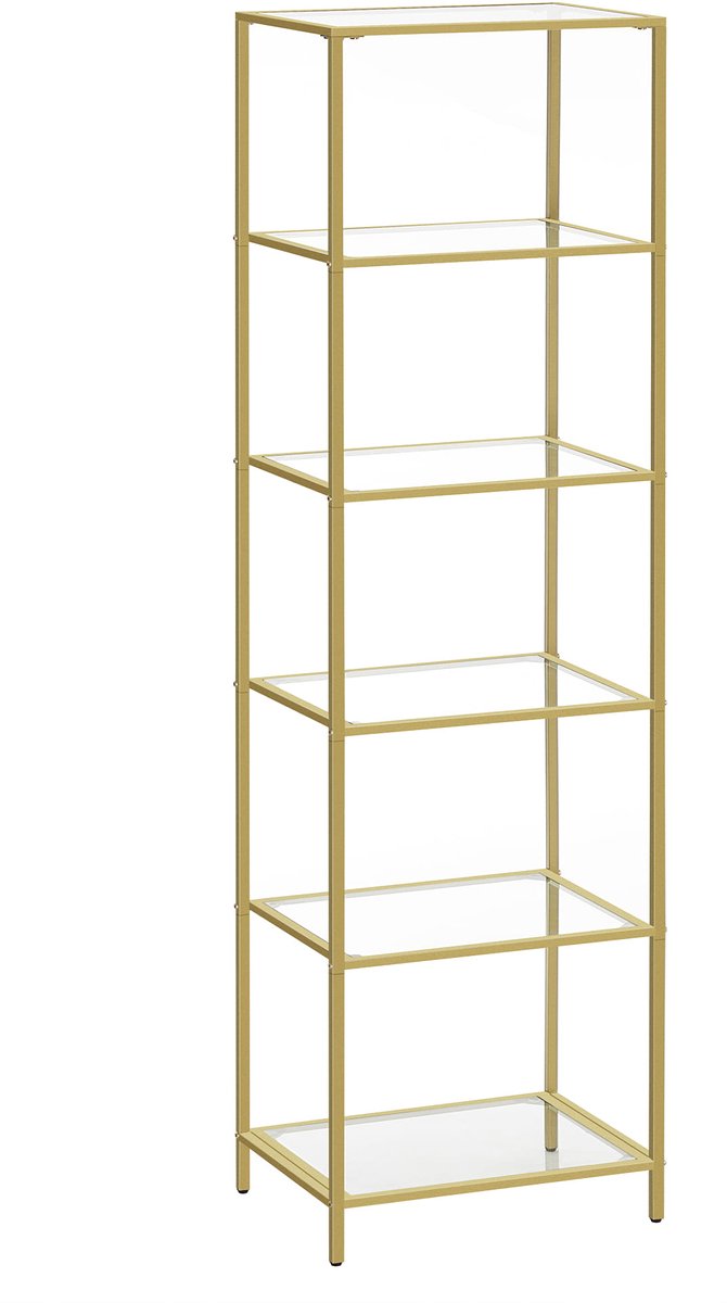 Boekenkast / rek LGT500A01 – Goud – Glas & staal – 6 lagen – Luxe design