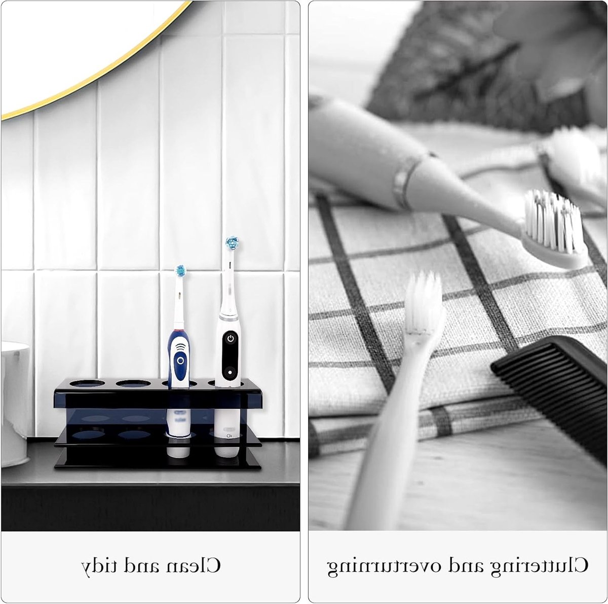 Elektrische Tandenborstelhouder voor in de Douche, Acryl Organizer met 4 Slots voor Tandenborstels en Tandpasta, Geschikt voor Oral-B iO en Philips Sonicare — afbeelding 3