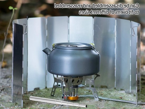 16-delige opvouwbare aluminium windscherm voor kamperen, gasfornuis en buitengebruik, met telescopische blaasbuis en handige bescherming tegen wind — afbeelding 3
