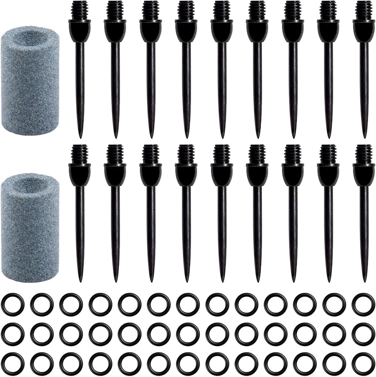 18-delige Set Stalen Dartpunten met 50 Rubber Ringen en 2 Slijpers, Duurzame Dartvluchten en Dartpunt Converter Tool voor Precisie en Prestaties