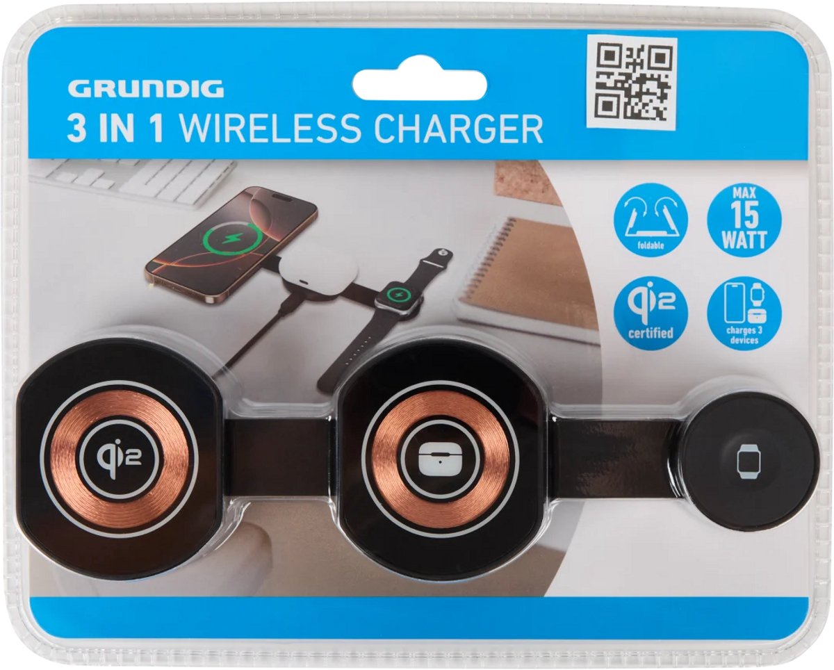 Grundig 3 in 1 Wireless Charger - 15Watt-QI2