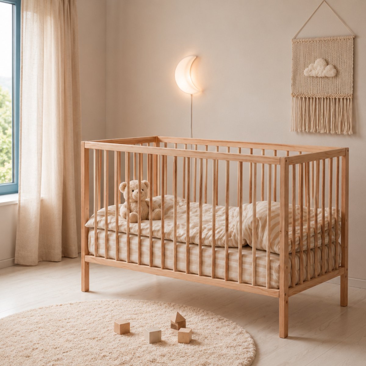 Bol.com Born Lucky ® Baby Bed / Ledikant Mees 60x120 cm Met Verstelbare Bodem & Massief Hout - Eiken aanbieding