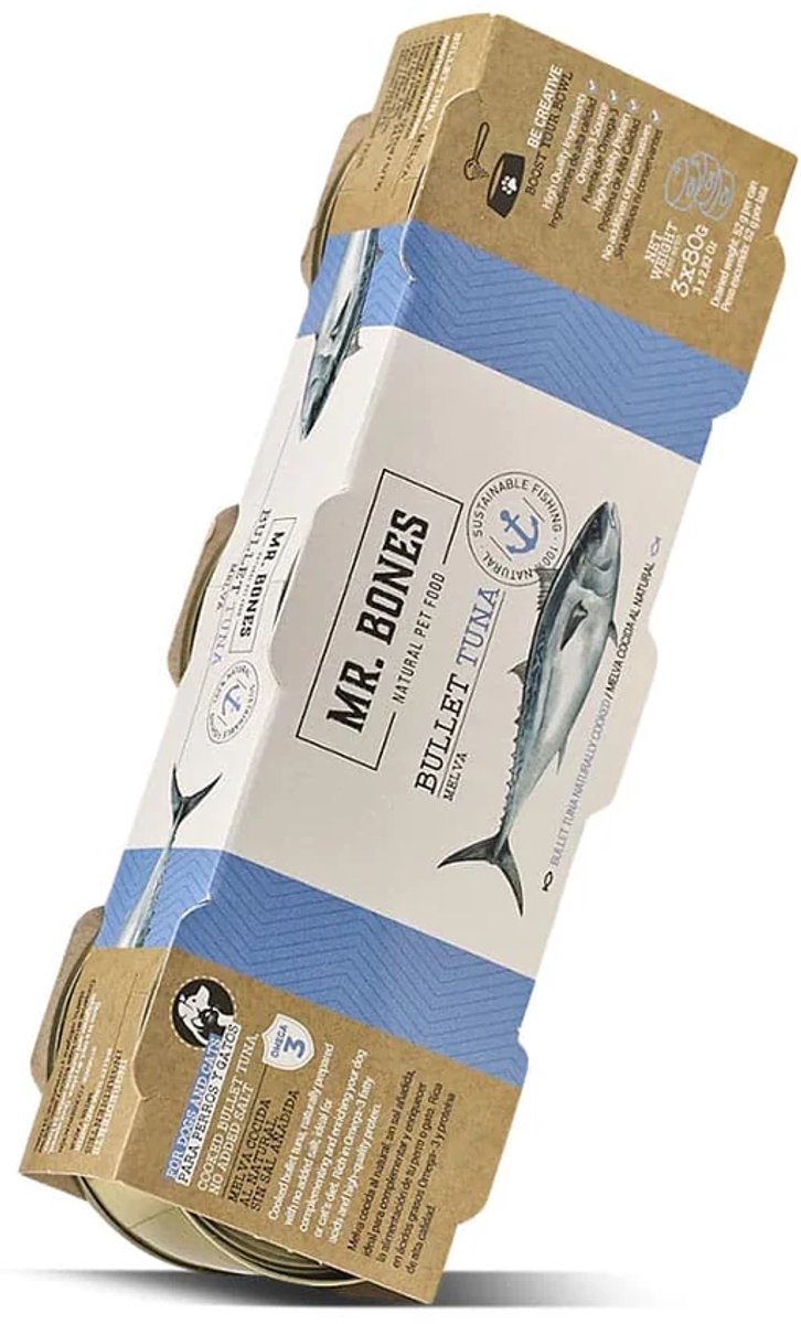 Mr. Bones Mr. Bones gekookte tonijn (melva) voor honden - natuurlijke verse vis zonder toevoegingen voor honden - bron van omega-3 - blikjes 3x80gr