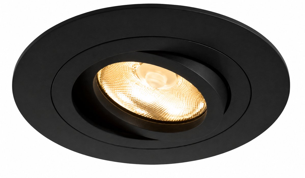 One Inbouwspots Zwart - Rond 9cm - gatmaat Ø 7,5cm tot 8,5cm - GU10 LED - Dimbaar - Spotjes woonkamer, slaapkamer, keuken.