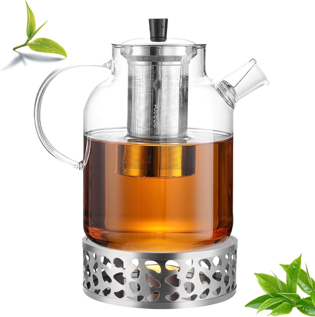 Stijlvolle Glazen Theepot van Borosilicaat 1,8 Liter met Zeef, Geschikt voor Losse Thee en Theezakjes, Vaatwasmachinebestendig en Warmhoudfunctie