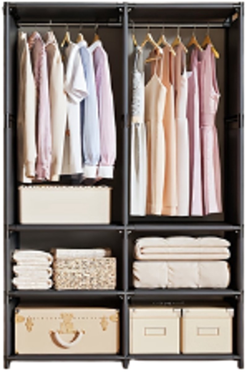 kledingkast-kledingkasten slaapkamer-Vrijstaande, Draagbare-Stevig Stalen Frame met Versterkte Draagkrachtige Kast-Gemakkelijk Schoon te Maken-Ruimtebesparende Opbergunit voor Kleine kamers-Zwart.