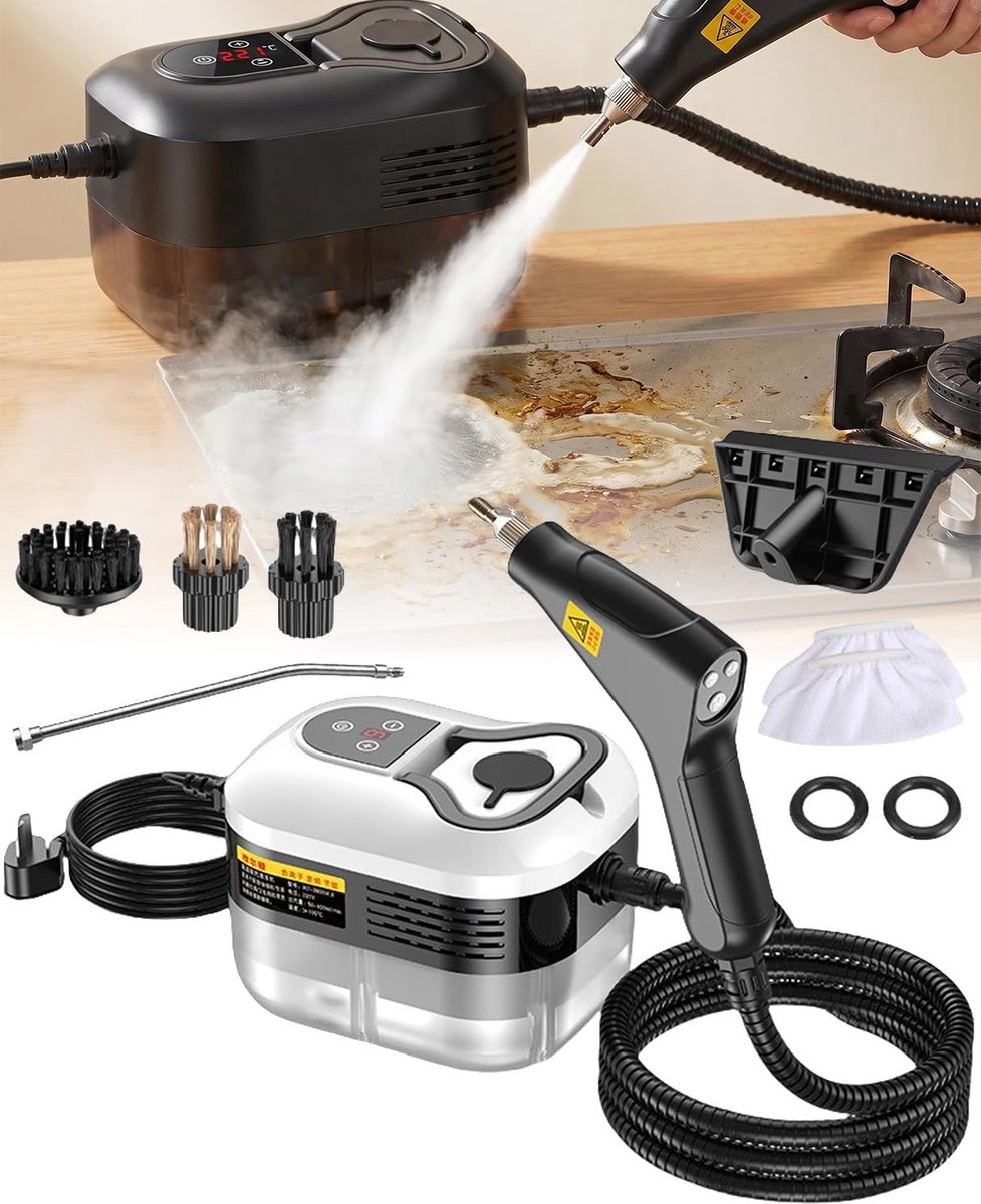 Taishengda - 1500W Handgedrukte Stoomreiniger, Hogetemperatuurstomer met 6 Instelbare Niveaus, 1200ML Watertank, Snelle Opwarmtijd, Voor Keuken, Badkamer, Auto en Voegreiniging (Wit)