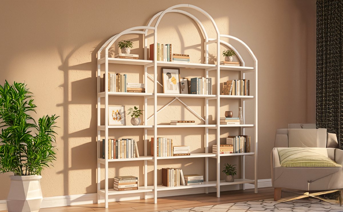 Boekenkast Met Open Vakken - Witte Opbergkast - Moderne Vakkenkast 170x26x190 cm