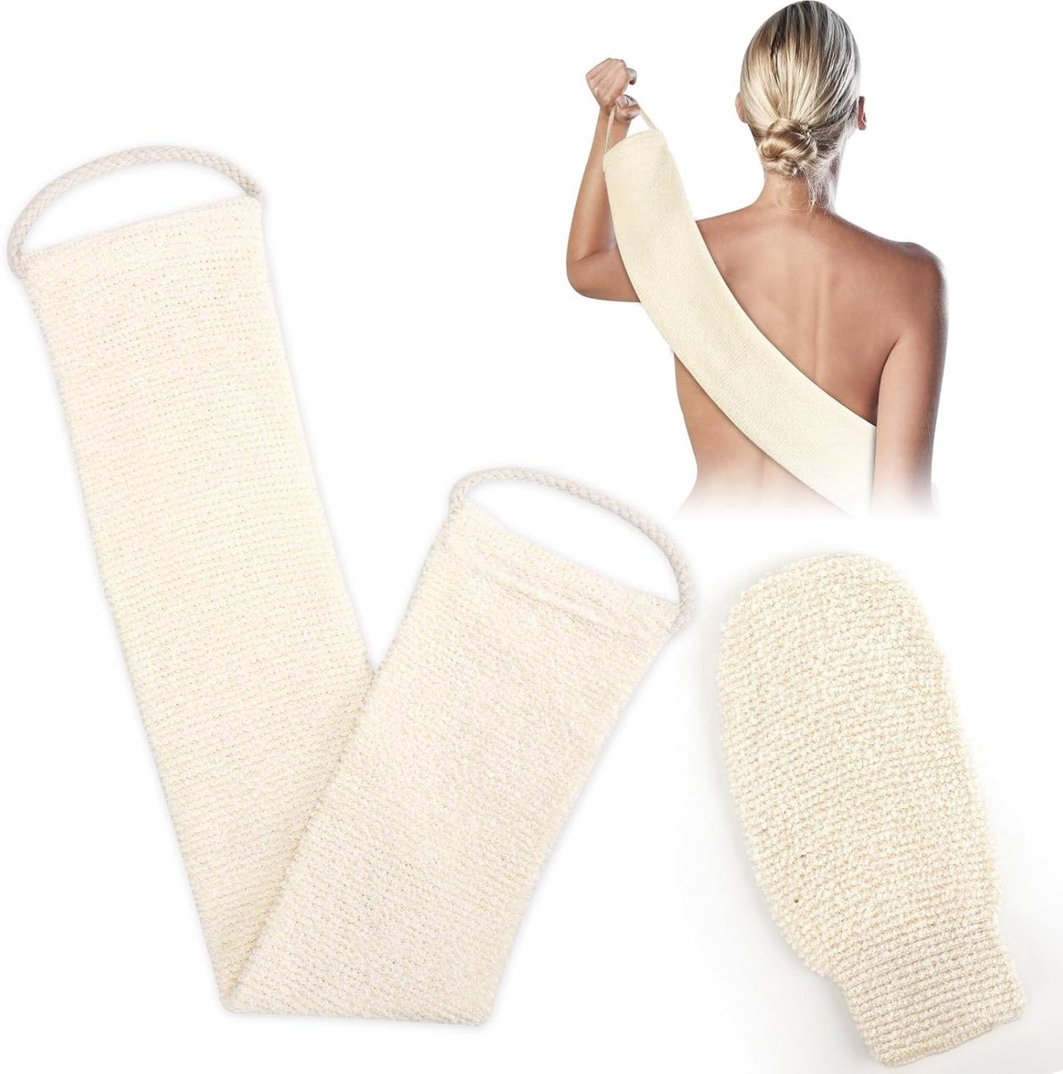Dubbelzijdige Exfoliërende Scrubhandschoen met Natuurlijke Loofah voor Bad en Douche, Ideaal voor Huidverzorging en Ontspanning
